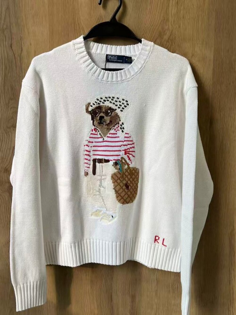 Polo Ralph Lauren White Beach Polo Bear Knit Sweater